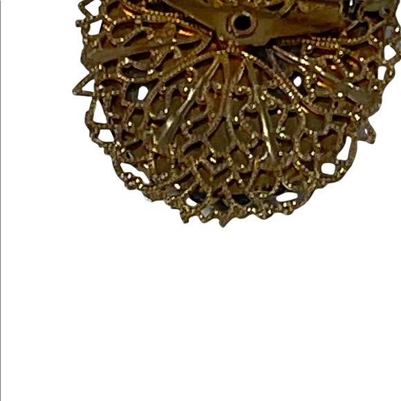 Vintage Black glass painted fancy flowers cameo brooch - Picture 5 of 6